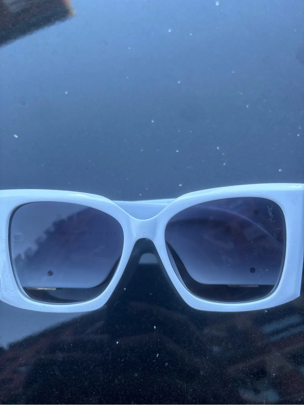 Yves Saint Laurent White Shield Sunglasses with Gold YSL Accents